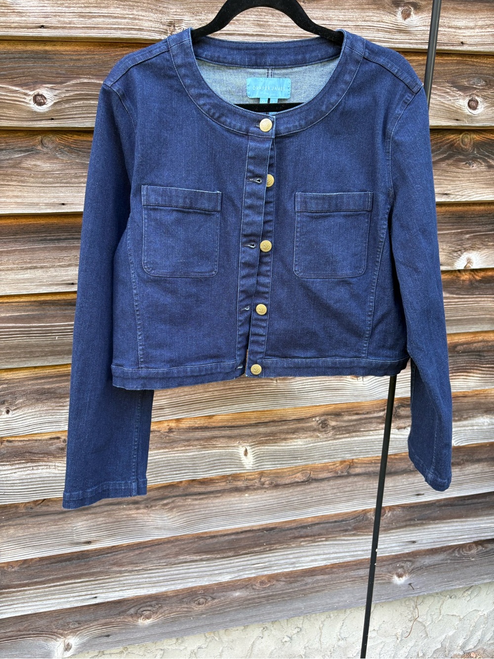 Draper James Navy Denim Jacket with Gold Button Detail